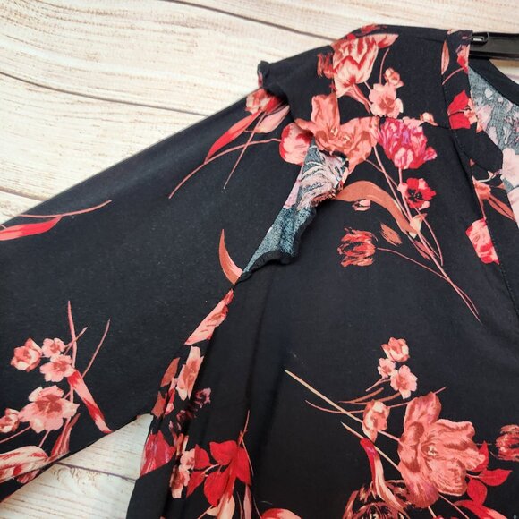 Torrid Black Floral Ruffle Shoulder Long Sleeve Top Women's Size 2X - Picture 3 of 16